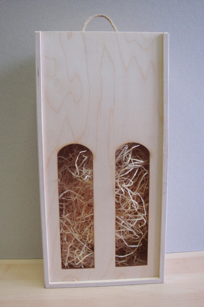 Drevená debnička na dve fľaše